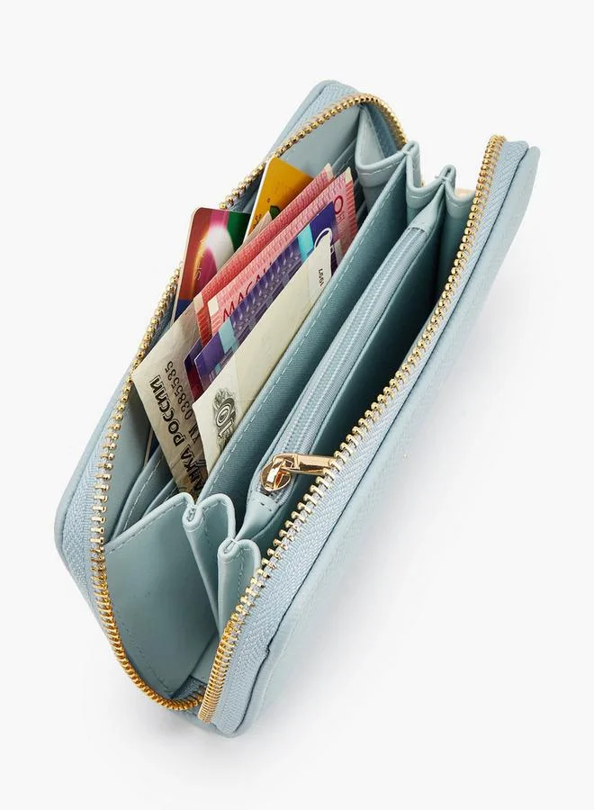 Flora Bella By Shoexpress Blue Textured Wallet With Zip Closure for Women | Best Price UAE