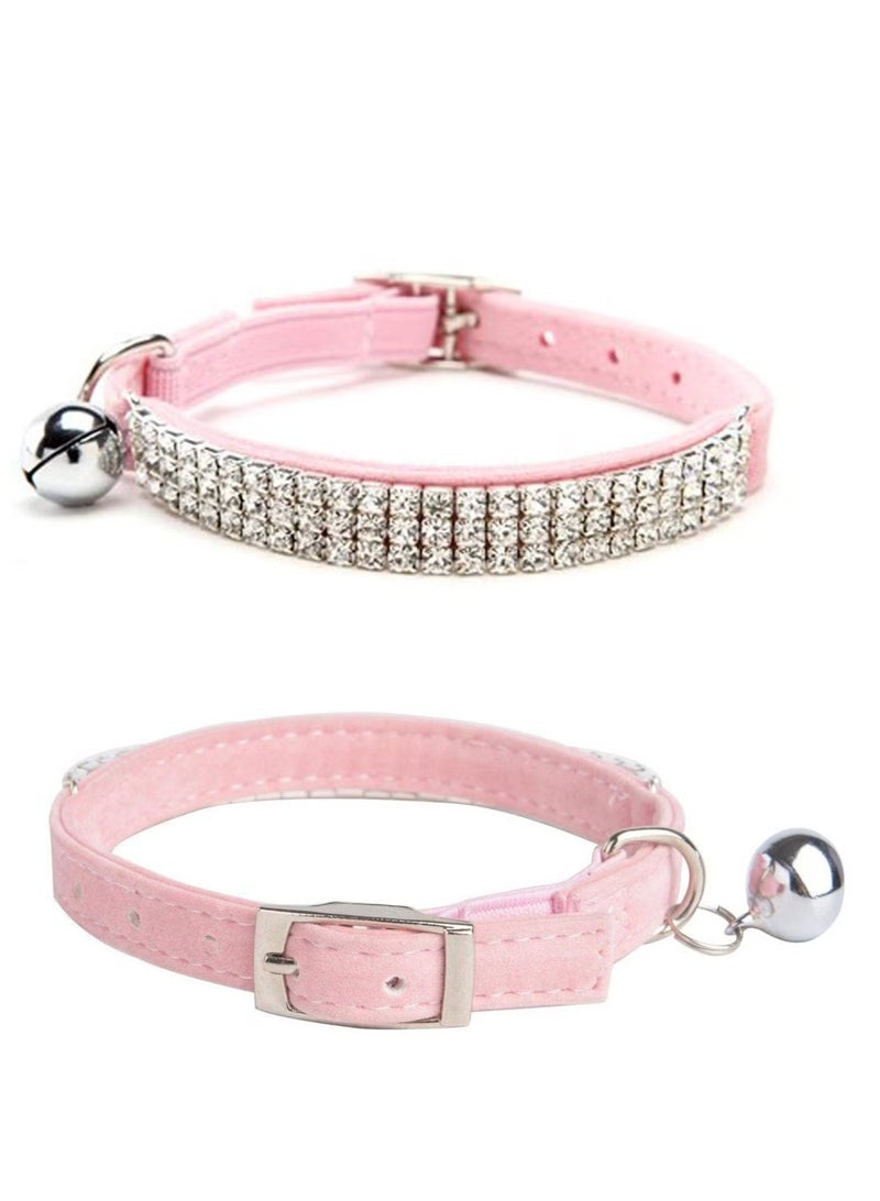 Adjustable Cat Collar Small Dog Anti-suffocation Collar with Bell Rhinestone Soft Velvet Pet Cat or Small Dog Necklace Blue - Image 2