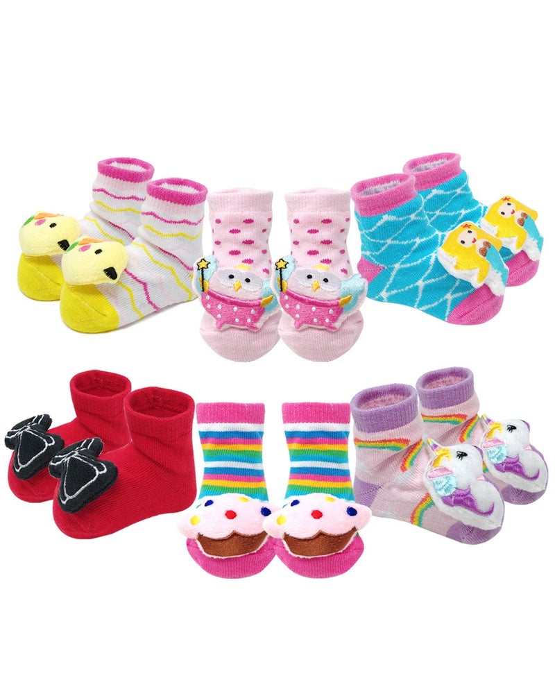 Bowbear Adorable Baby 6 Pair Non-Skid Bootie Socks (Pretty in Pink) - Image 1