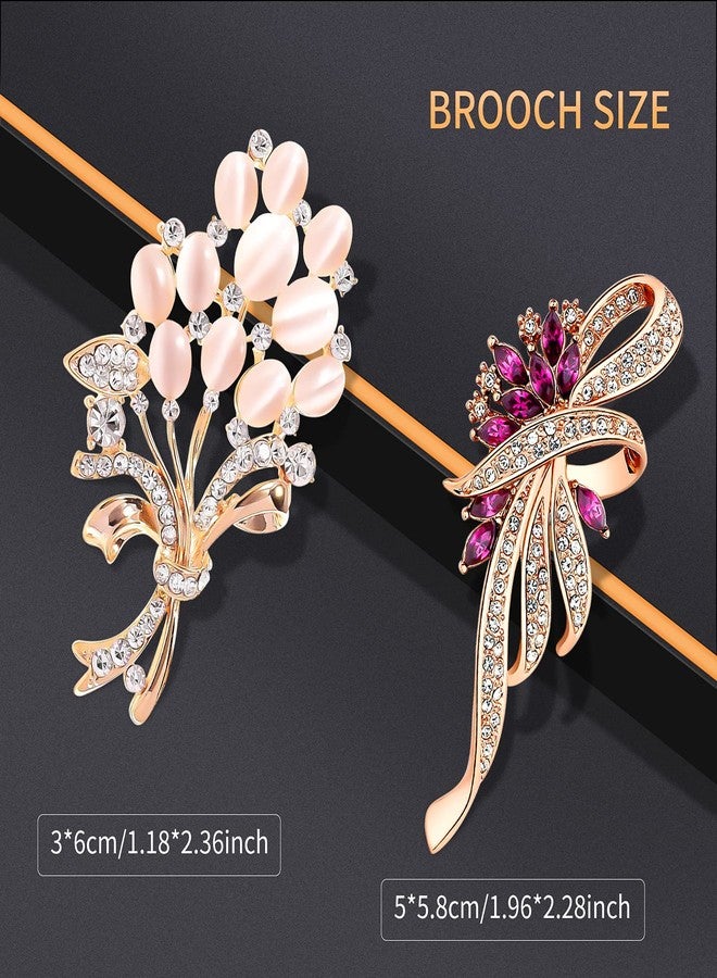 Unaone Brooches for women, Set of 2 Rhinestone brooch pins, Elegant Gold Crystal Floral Wedding Bouquet Brooch - Image 2