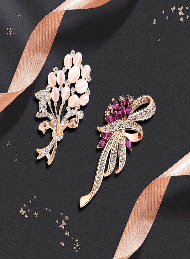 Unaone Brooches for women, Set of 2 Rhinestone brooch pins, Elegant Gold Crystal Floral Wedding Bouquet Brooch - Image 5