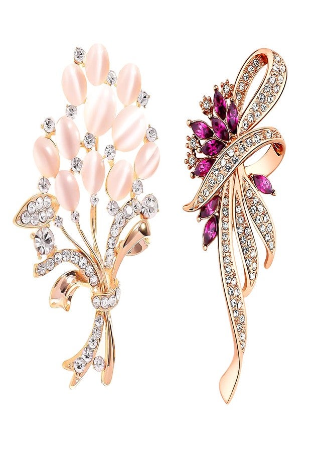 Unaone Brooches for women, Set of 2 Rhinestone brooch pins, Elegant Gold Crystal Floral Wedding Bouquet Brooch - Image 1