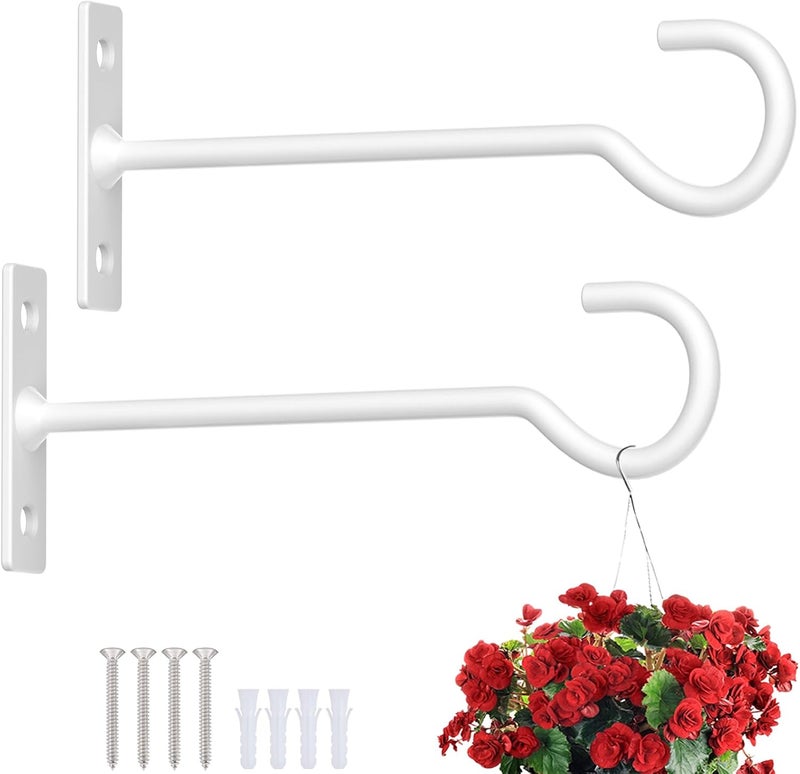 QTJUST Multi-style matching design Hanging Plant Bracket 6inch Metal Plant Hook Shepherds Hook Decorative Wall-Plant Wall Hanger forHanging Lanterns, Bird Feeder, Flower Basket, Home Decor Indoor & Outdoor 2 Pack(White) Transit damage prevent build - Image 1