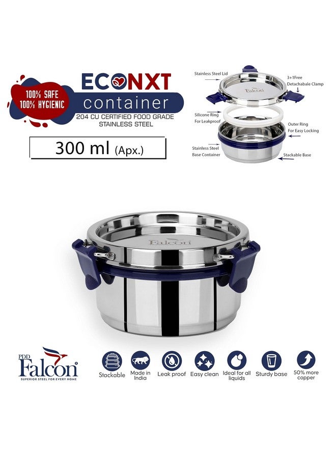 PDDFALCON طقم صندوق غداء PDDFALCON EcoNxt من الفولاذ المقاوم للصدأ، حاويات محكمة الإغلاق ومقاومة للتسرب مع أغطية قفل-قفل، سهلة التنظيف، مثالية للمكتب، المدرسة، السفر، مجموعة من 1 - أزرق (300 مل) - Image 2