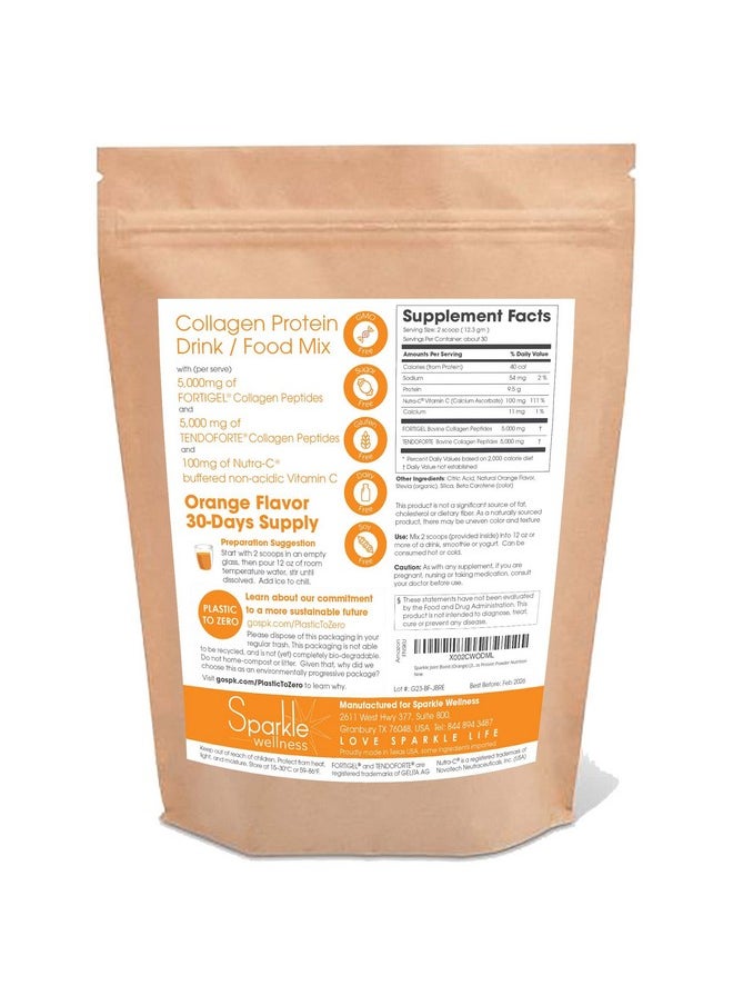 Sparkle Collagen - Sparkle Joint Boost (Orange) [30Serves] Fortigel & Tendoforte Paleo Protein Super Collagen Powder & Time Delayed Nonacidic Vitamin C Supplement Drink Restore Mobility Keto Protein Powder Nutrition - Image 1