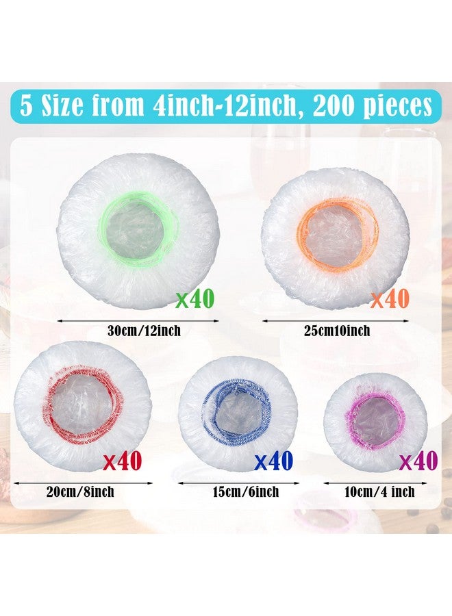 Cunhill 200 Pcs 5 Size Plastic Bowl Covers with Elastic Bulk Reusable Bowl Covers Disposable Food Covers Storage Cover Plastic Wrap for Leftovers Family Outdoor Picnic (Vivid Colors) - Image 2