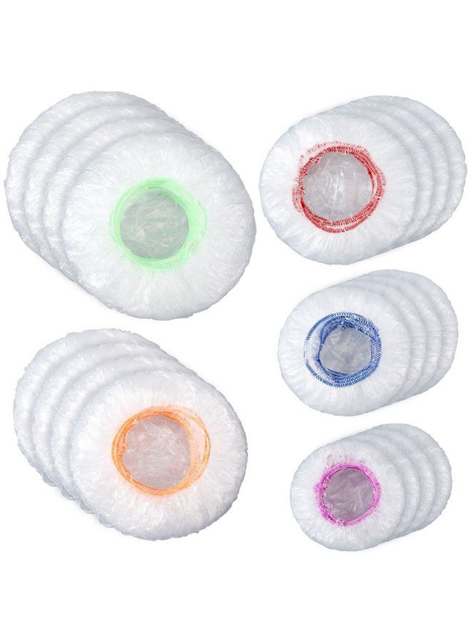 Cunhill 200 Pcs 5 Size Plastic Bowl Covers with Elastic Bulk Reusable Bowl Covers Disposable Food Covers Storage Cover Plastic Wrap for Leftovers Family Outdoor Picnic (Vivid Colors) - Image 1