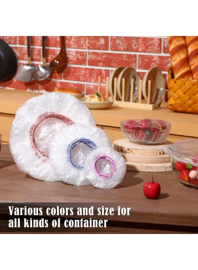 Cunhill 200 Pcs 5 Size Plastic Bowl Covers with Elastic Bulk Reusable Bowl Covers Disposable Food Covers Storage Cover Plastic Wrap for Leftovers Family Outdoor Picnic (Vivid Colors) - Image 3