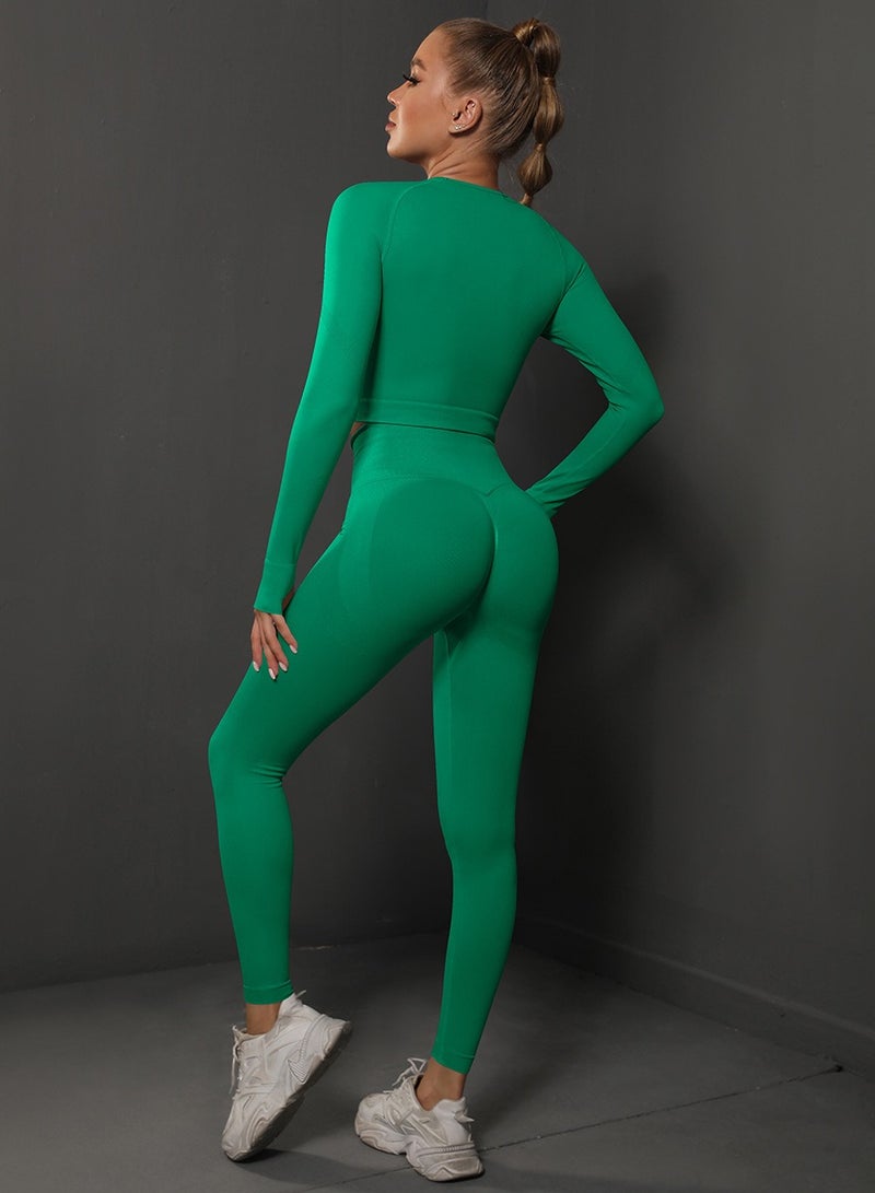 Loquat Yoga Tight Fitting Stretch Soft Sets Green - Image 2