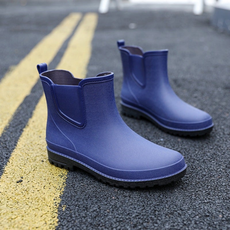 Mens Short Tube Rain Boots Fashion Durable Non-slip 2098 Blue 