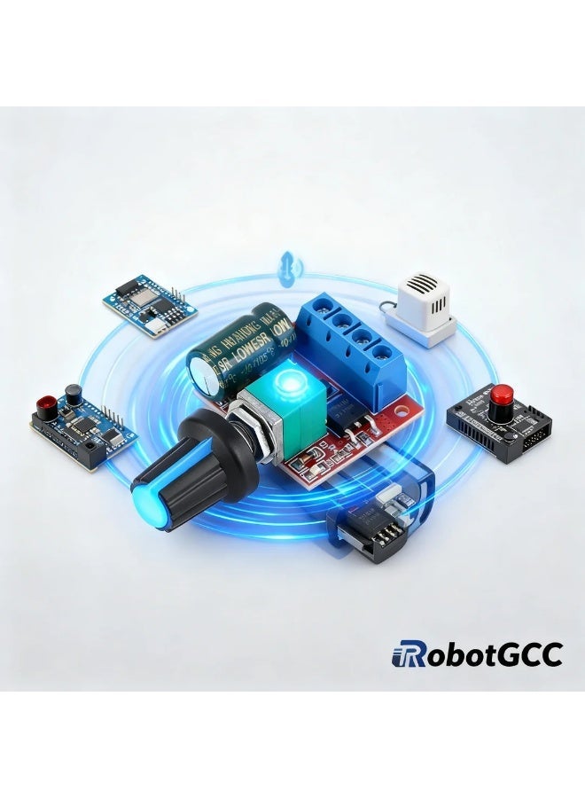 robotgcc PWM DC Motor Speed Controller 5V-28V 5A | Switch Function DC Regulator Module | LED Dimmer / Fan Speed / Motor Control | Precision Potentiometer & Overcurrent Protection | Industrial & DIY Electronic Projects - Image 5