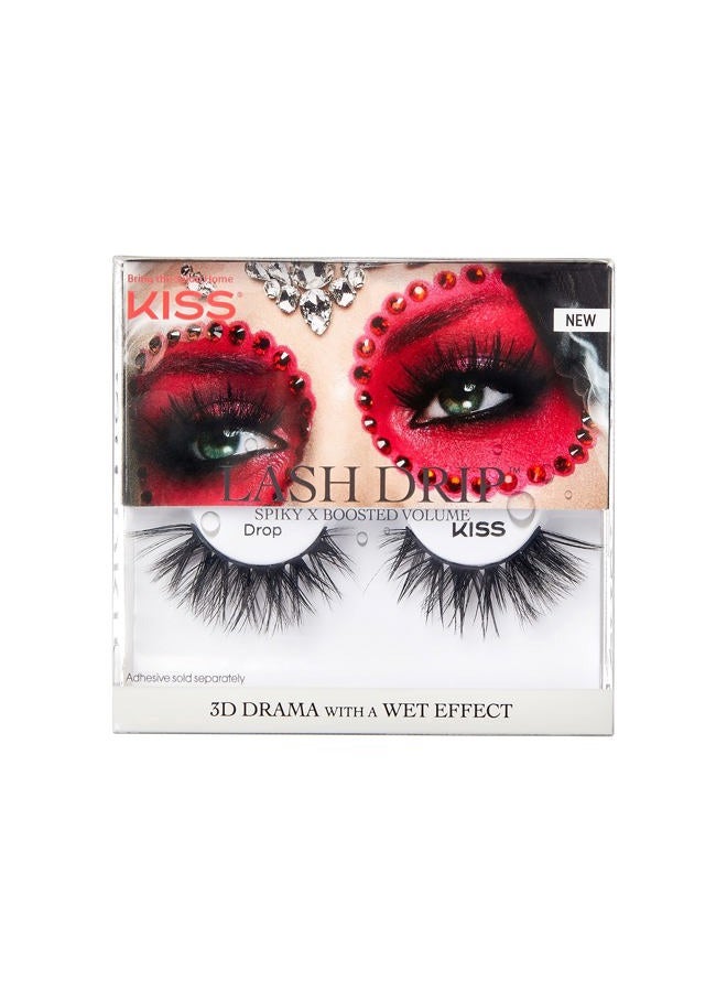 KISS Halloween Lash Drip False Eyelashes, Spiky X Boosted Volume, Unique Wet Look Hydrated Effect, Multi-Length Rewearable Fake Eyelashes, Wispy Crisscross Lash Pattern, Style ‘Drop', 1 Pair, Packagin - Image 1