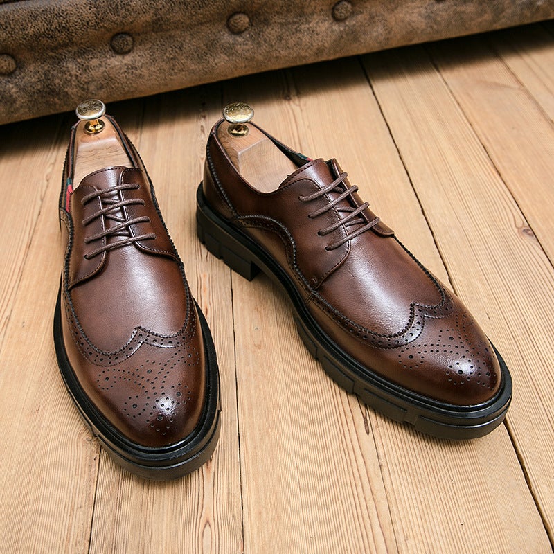 British Style Platform Men'S Tooling Shoes Summer Casual Trendy Ins Brock Carved Leather Shoes Pointed Toe Men'S Shoes - Image 3