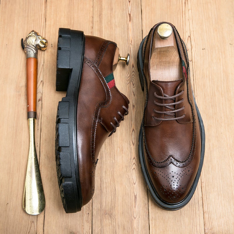 British Style Platform Men'S Tooling Shoes Summer Casual Trendy Ins Brock Carved Leather Shoes Pointed Toe Men'S Shoes - Image 2