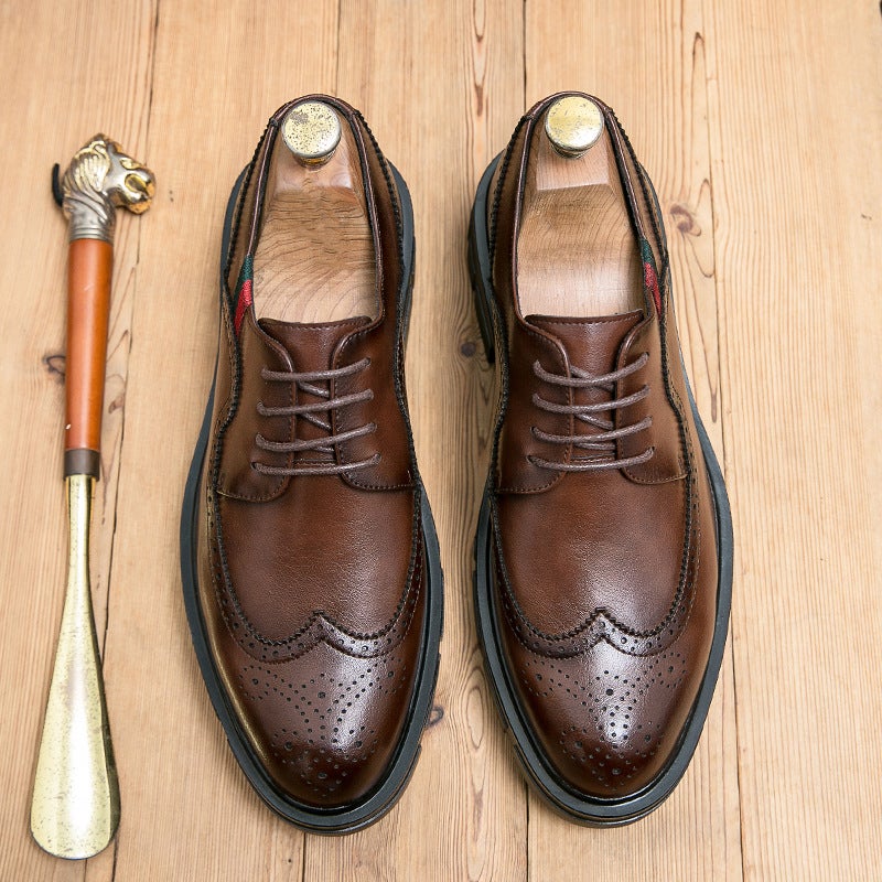 British Style Platform Men'S Tooling Shoes Summer Casual Trendy Ins Brock Carved Leather Shoes Pointed Toe Men'S Shoes - Image 1