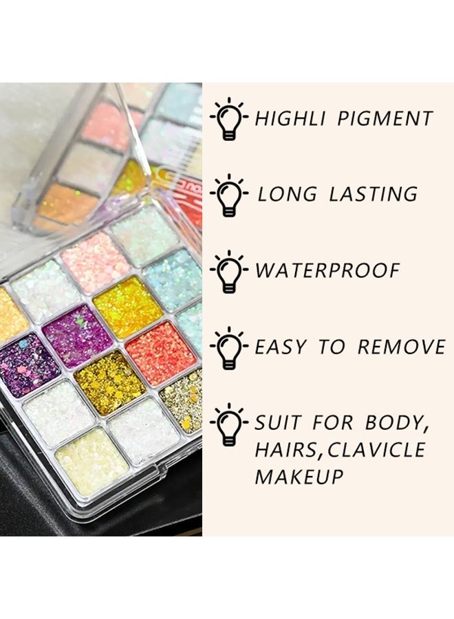 KAPEINE Eyeshadow Palette, 16 Colors Glitter Eyeshadow Chunky Pressed Sparkle Eye Shadow Powder Makeup Pallet Ultra Shimmer Makeup Kit Highly Pigmented Long Lasting Waterproof for Face Body - Image 4