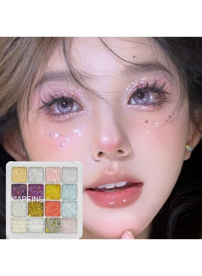 KAPEINE Eyeshadow Palette, 16 Colors Glitter Eyeshadow Chunky Pressed Sparkle Eye Shadow Powder Makeup Pallet Ultra Shimmer Makeup Kit Highly Pigmented Long Lasting Waterproof for Face Body - Image 2