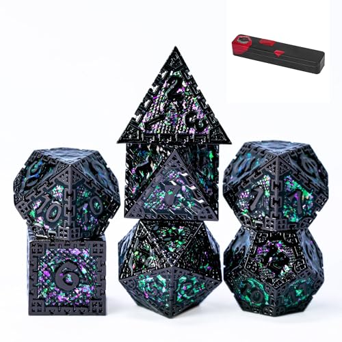 UDIXI Metal DND Dice Set 7PCS Polyhedral DD Dice Set Dragon for Role Playing Dice Game and Other Tabletop Game Green Sequins - Image 1