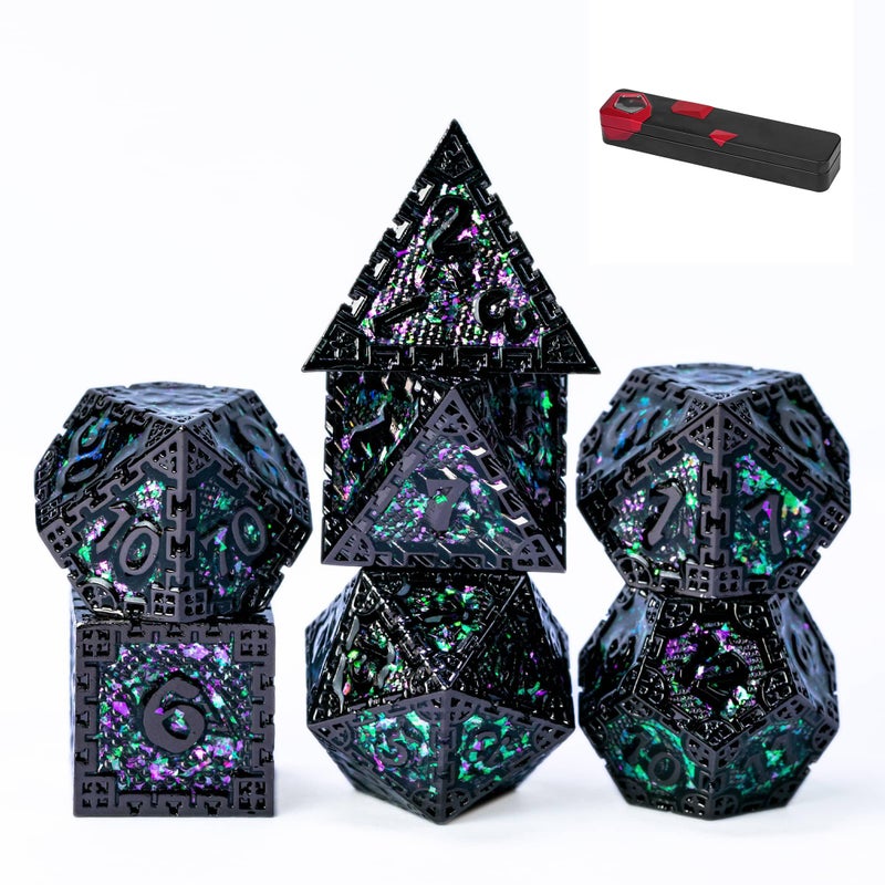 UDIXI Metal DND Dice Set 7PCS Polyhedral DD Dice Set Dragon for Role Playing Dice Game and Other Tabletop Game Green Sequins - Image 3