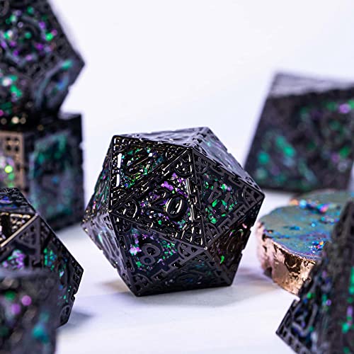 UDIXI Metal DND Dice Set 7PCS Polyhedral DD Dice Set Dragon for Role Playing Dice Game and Other Tabletop Game Green Sequins - Image 5