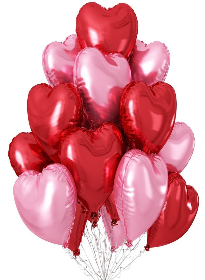 Sowide Pink Red Heart Balloons,12Pcs 18 Inch Light Pink Foil Love Heart Shaped Balloons for Valentines Day Birthday Wedding Engagement Anniversary Party Graduation Baby Shower Decorations - Image 1