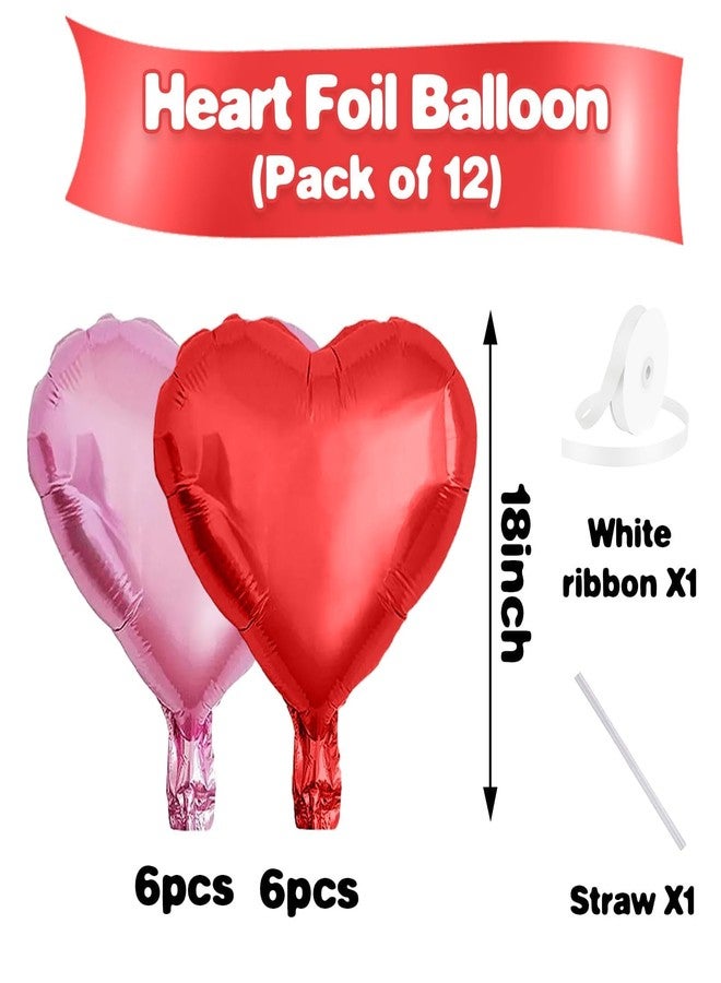 Sowide Pink Red Heart Balloons,12Pcs 18 Inch Light Pink Foil Love Heart Shaped Balloons for Valentines Day Birthday Wedding Engagement Anniversary Party Graduation Baby Shower Decorations - Image 2