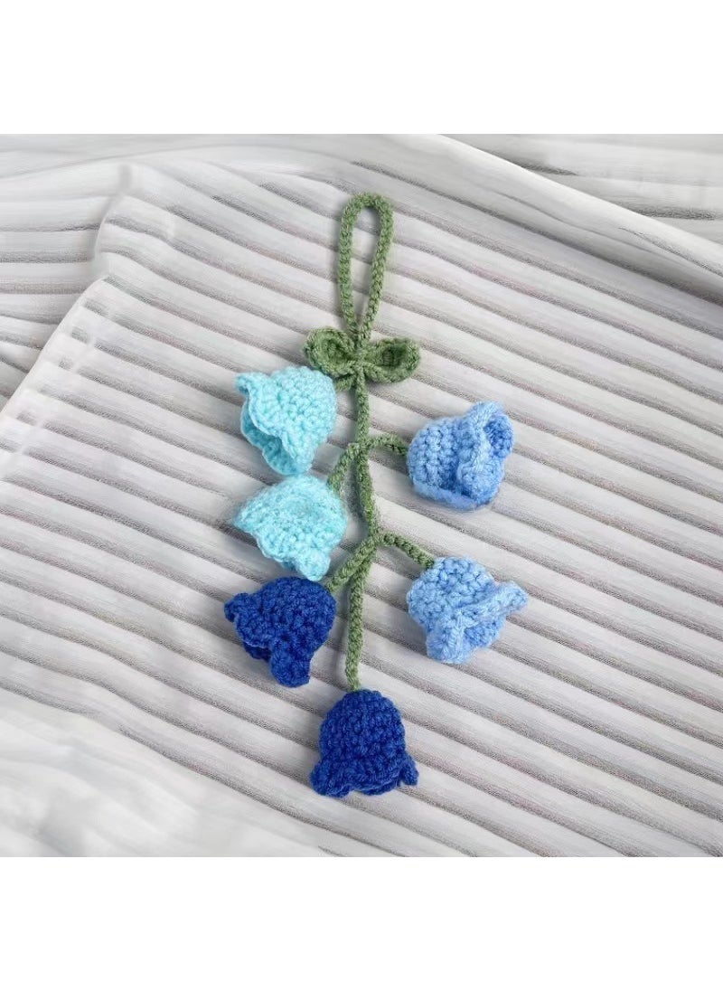 Handmade Lily Bell Pompom Keychain Charm 6 mixed-color aqua blue dark blue