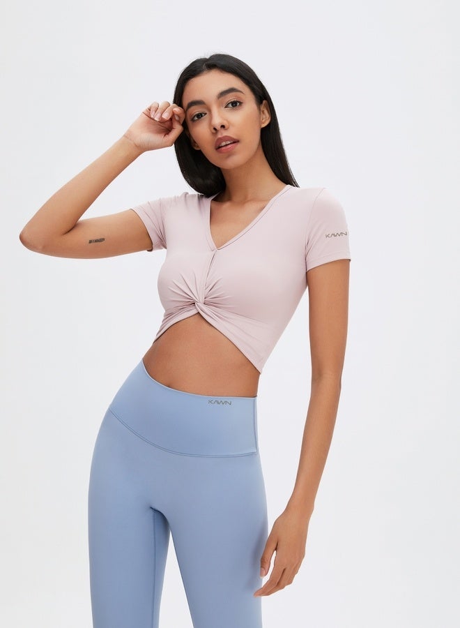 KAWN.YOGA Womens Short Sleeves V-neck Twist Crop Top  - Image 2