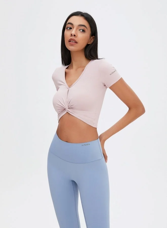 Kawn.yoga Cream White Womens Short Sleeves V-neck Twist Crop Top for Women | Best Price UAE