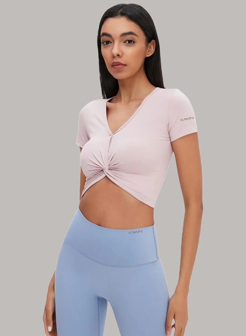 Womens Short Sleeves V-neck Twist Crop Top