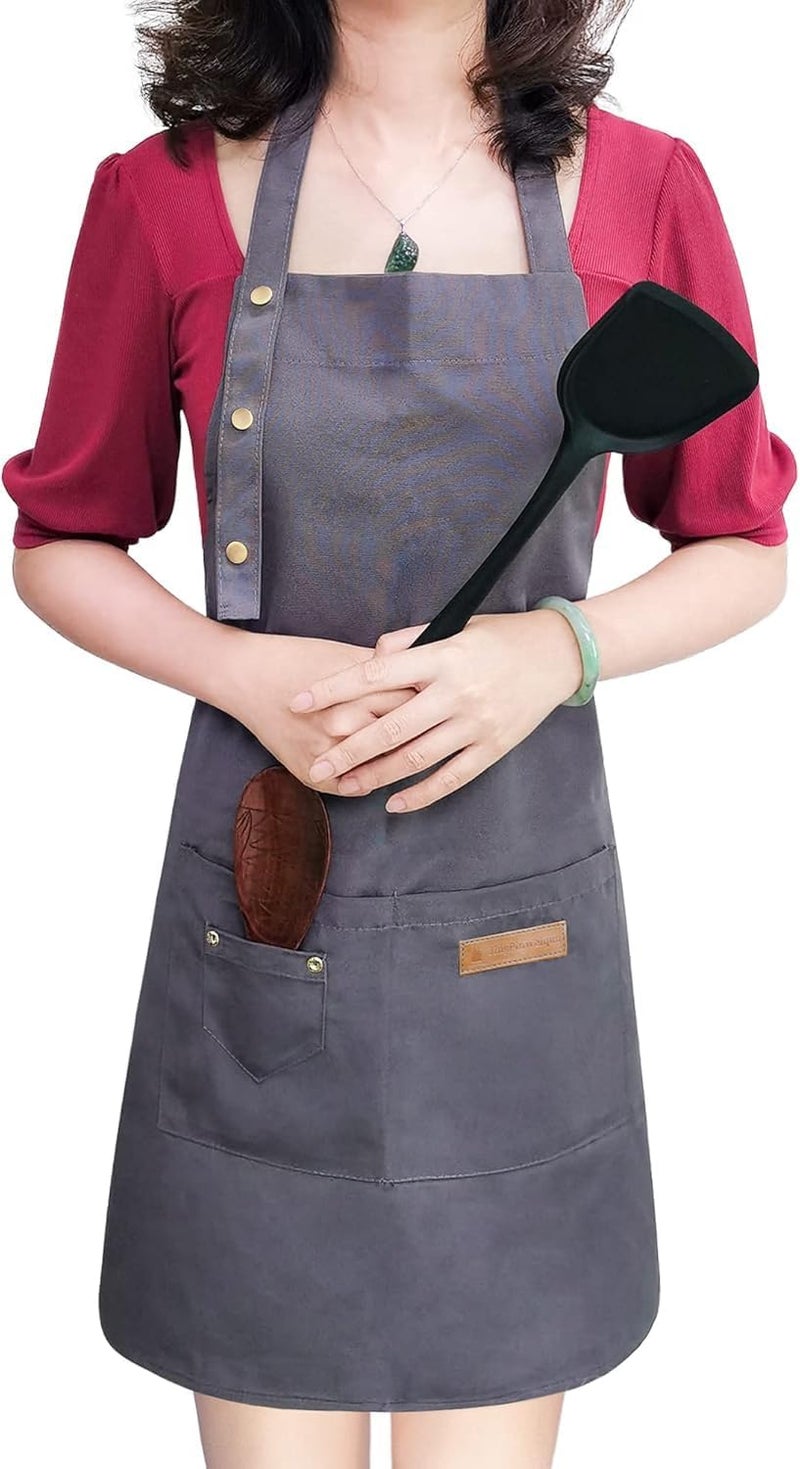 Lonimia Apron for Men Women with Adjustable Straps and Large Pockets, Canvas Cotton Cooking Kitchen Chef Bib Aprons Waterproof - Image 1