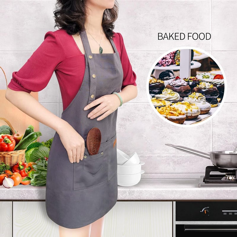 Lonimia Apron for Men Women with Adjustable Straps and Large Pockets, Canvas Cotton Cooking Kitchen Chef Bib Aprons Waterproof - Image 5