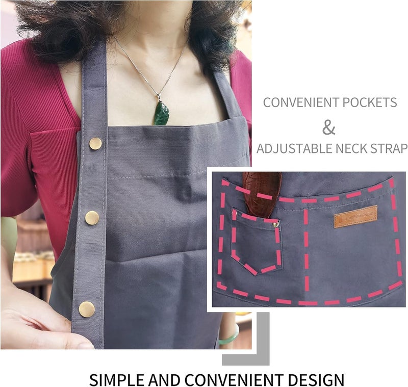 Lonimia Apron for Men Women with Adjustable Straps and Large Pockets, Canvas Cotton Cooking Kitchen Chef Bib Aprons Waterproof - Image 2
