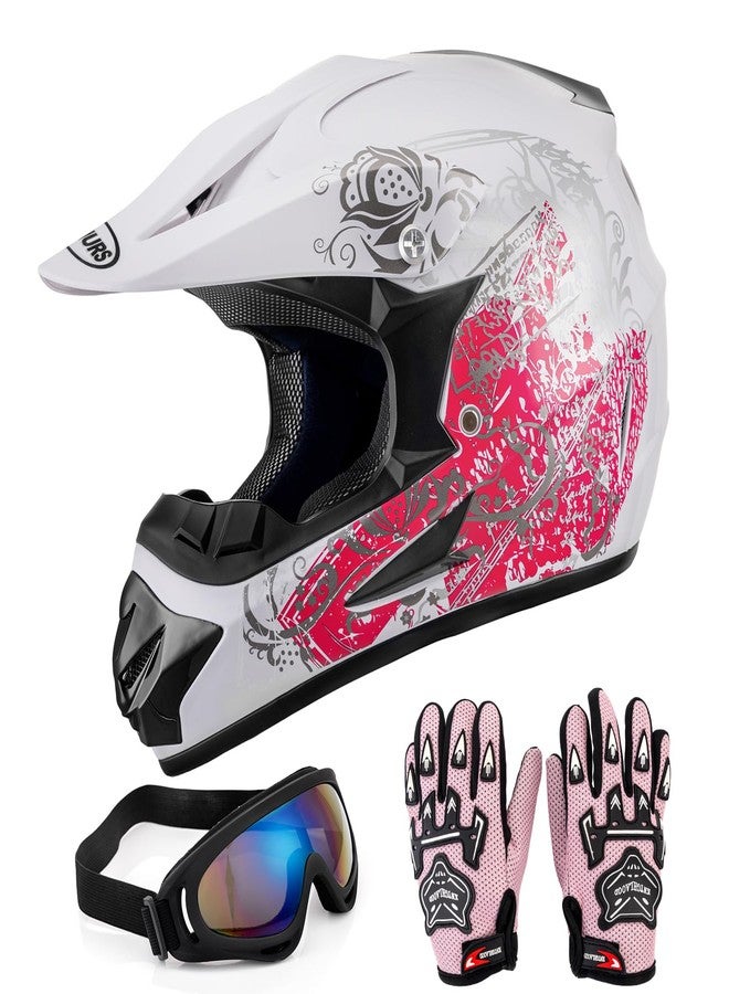 OUMURS DOT Kids Dirt Bike Helmets Motocross Helmet for Youth Boys Girls 5-14 Ages,Four Wheeler Helmet Kids, Motocross BMX MX UTV Go Kart Full Riding Dirt Bike Racing Skateboard Baseball Pink Butterfly - Image 1
