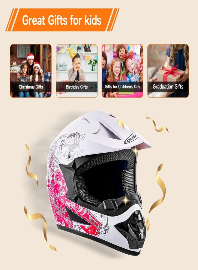 OUMURS DOT Kids Dirt Bike Helmets Motocross Helmet for Youth Boys Girls 5-14 Ages,Four Wheeler Helmet Kids, Motocross BMX MX UTV Go Kart Full Riding Dirt Bike Racing Skateboard Baseball Pink Butterfly - Image 3