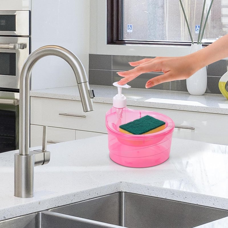 KRYLAR-2-in-1 Soap Pump Dispenser with Sponge Holder, Plastic Dishwashing Liquid Press Container, Bathroom Lotion Organizer, Kitchen Sink Accessories, Multipurpose Kitchen Cleaning Tool for Home. - Image 2