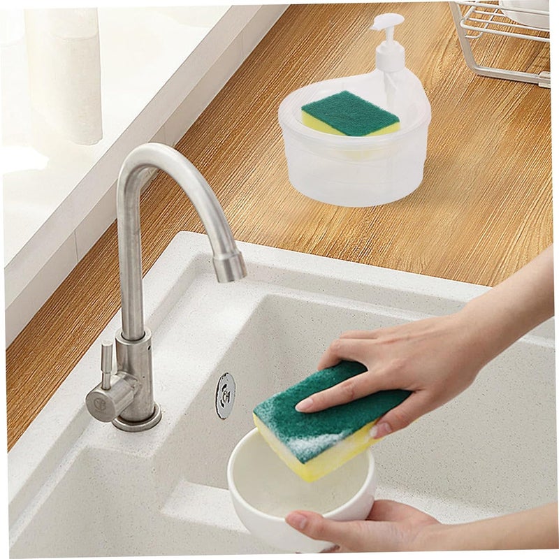KRYLAR-2-in-1 Soap Pump Dispenser with Sponge Holder, Plastic Dishwashing Liquid Press Container, Bathroom Lotion Organizer, Kitchen Sink Accessories, Multipurpose Kitchen Cleaning Tool for Home. - Image 3