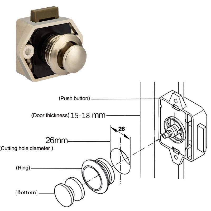 OCGIG 10Pcs RV Cabinet Mini Push Button Latch Locks Catch Door Knobs Gold for RV Caravan Cupboard Handle Nickel Plated - Image 2