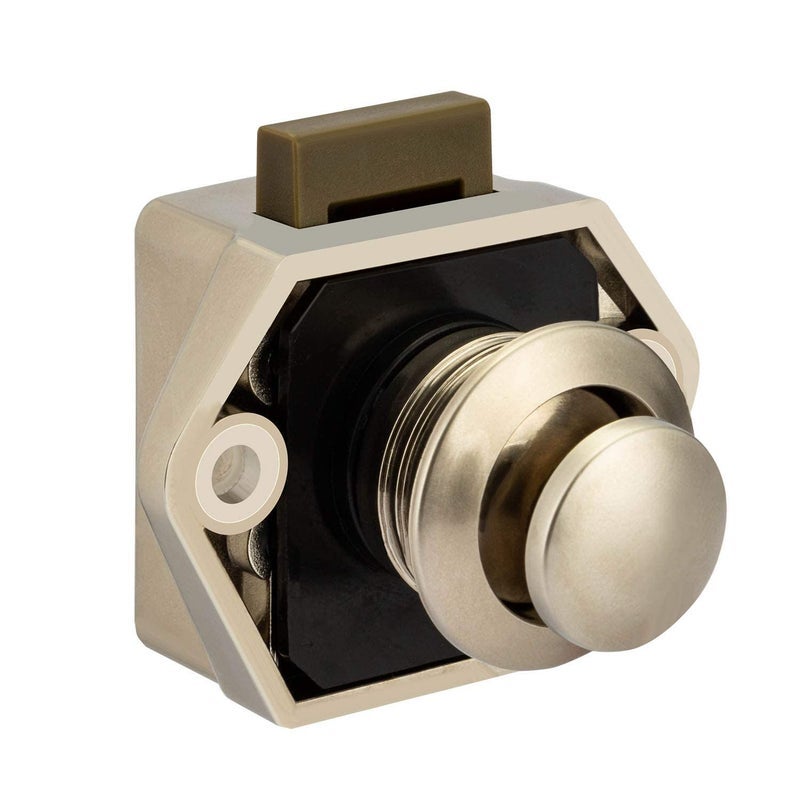 OCGIG 10Pcs RV Cabinet Mini Push Button Latch Locks Catch Door Knobs Gold for RV Caravan Cupboard Handle Nickel Plated - Image 3