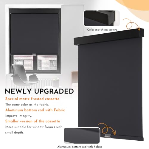 Persilux Cordless Blackout Roller Shades for Windows Pull Down Blinds with Valance Thermal Insulated Fabric FreeStop Shades for Home Door and Bedroom Black3525 Wx64 H - Image 3