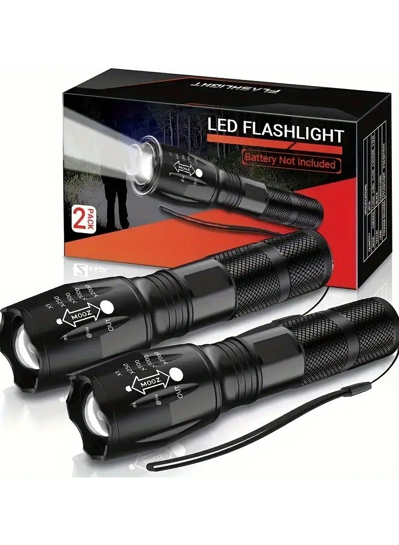 2 Pack Tactical Flashlights Torch, Military Grade 5 Modes  High Lumens Led Waterproof Handheld Flashlight for Camping Biking Hiking Outdoor Home Emergency  - Image 1