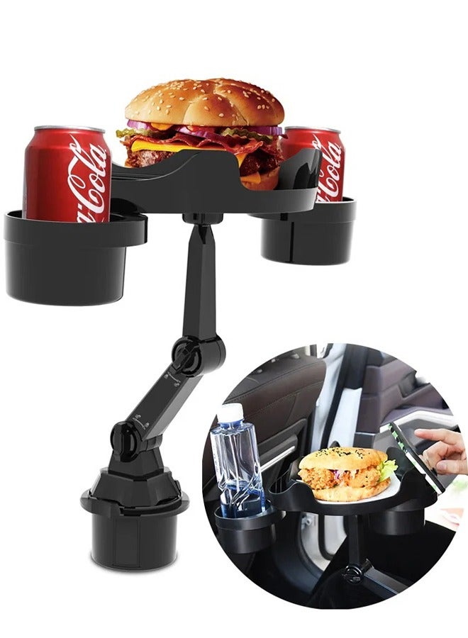 Generic Car Cup Holder Tray 360 Degrees Rotatable Car Food Tray With Phone Slot Cup Holder Tray Table With Adjustable Base Multifunctional Cup Holder Expander With Tray And Swivel Arm For Car (Black)  - Image 1