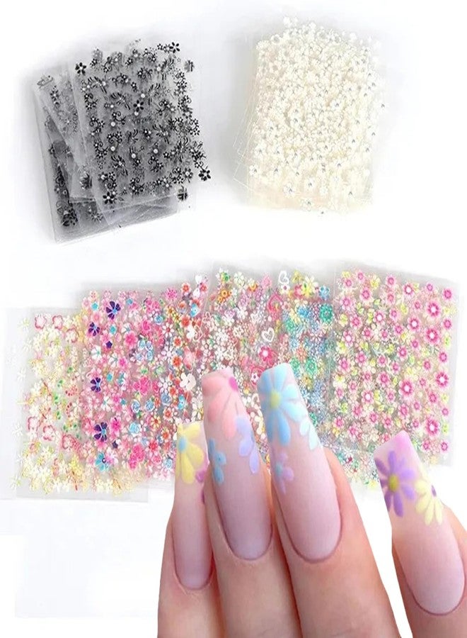 BYJKYEN 30 Sheets White Black Colorful Flower Nail Art Stickers Decals Floral Cherry Blossoms Daisy Nail Designs Sticker 3D Self-Adhesive Flowers Nail Decals for Spring Summer Nail Decoration Accessories - Image 4