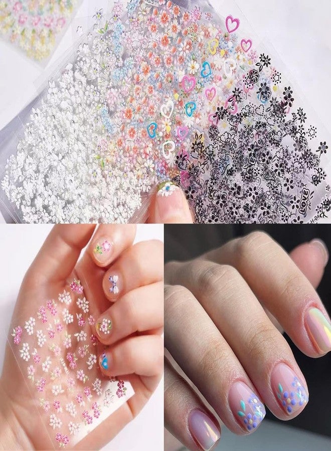 BYJKYEN 30 Sheets White Black Colorful Flower Nail Art Stickers Decals Floral Cherry Blossoms Daisy Nail Designs Sticker 3D Self-Adhesive Flowers Nail Decals for Spring Summer Nail Decoration Accessories - Image 3