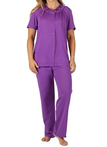 Shadowline Women's Plus-Size Petals Short Sleeve Pajama, Purple, 46 - Image 3