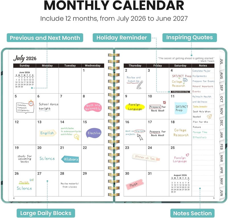 ZOTIA Planner 2026-2027, Monthly and Weekly Calendar Academic Planner July 2026 - June 2027, Hardcover Student Teacher Planning Agenda Book with Tabs, Perfect for Office School Supplies, A4 (8.5" x 11 - Image 2