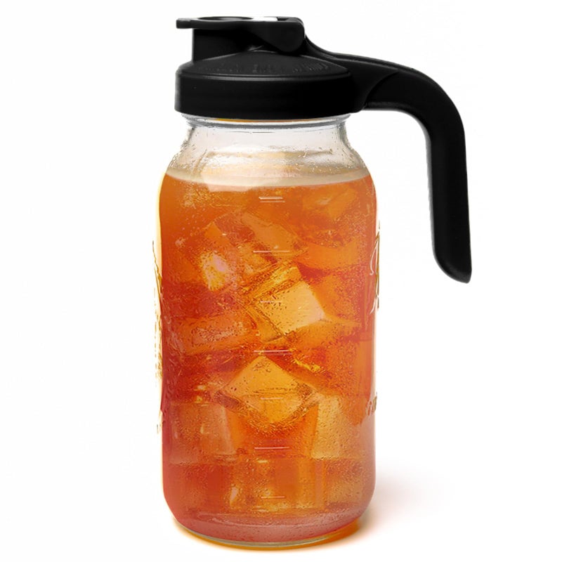 County Line Kitchen Glass Mason Jar Pitcher with Lid Wide Mouth 2 Quart 64 oz Heavy Duty Leak Proof Sun Iced Tea Pitcher Cold Brew Coffee Breast Milk Storage Water Black