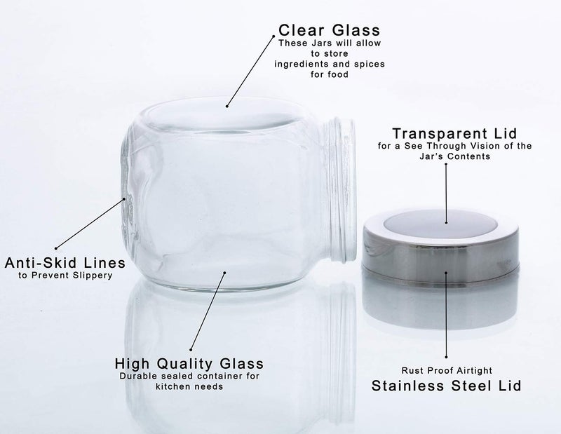Vency Set of 4 Spice Glass Storage Jar for Masalas, Dry Fruits, Mouth Fresheners with Rust Proof Air Tight Stainless Steel Lid 200ml - Image 5