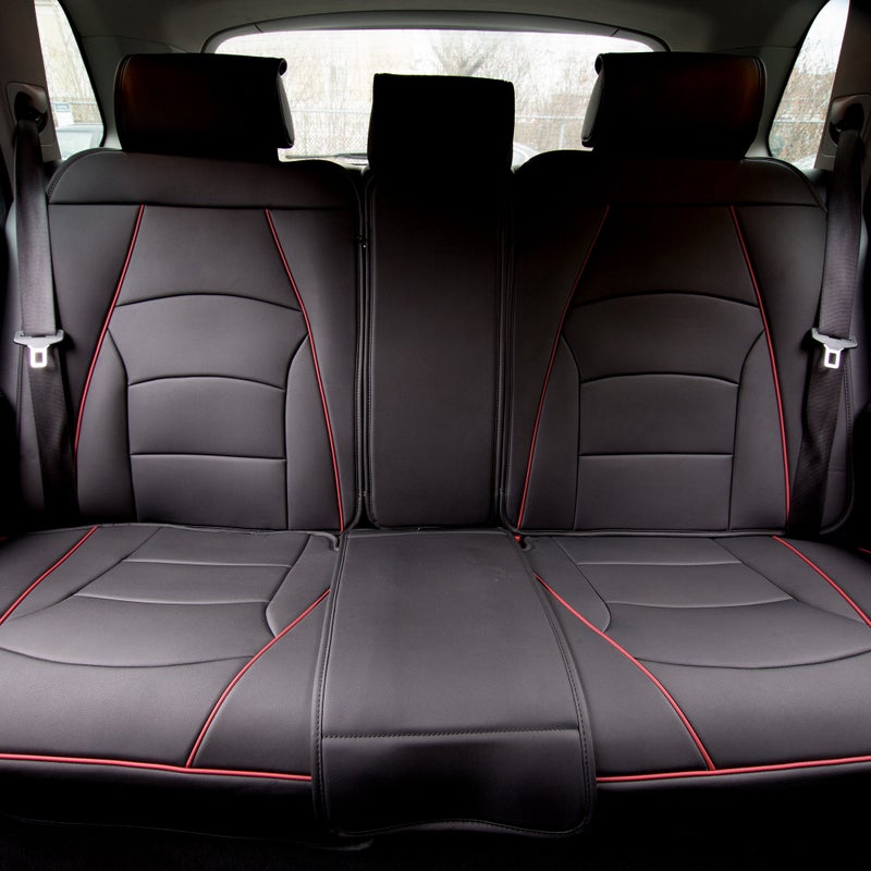 FH Group Back Seat Faux Leather Car Seat Cover  Universal Fit Rear Seat Covers for Cars with Rear Split Bench Car Seat Cushions for SUV Sedan Van Black Red Trim