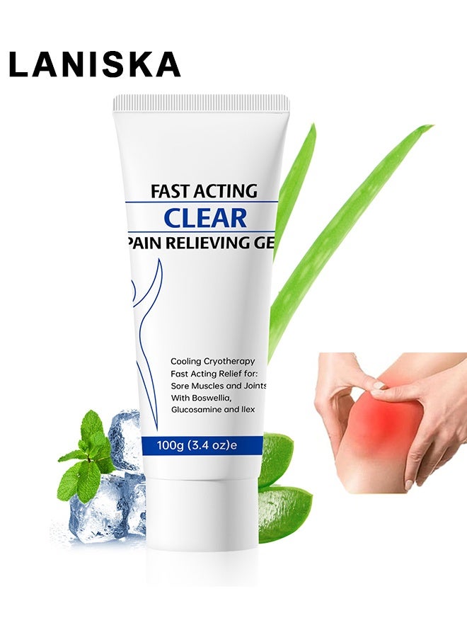 LANISKA Fast Acting Clear Pain Relieving Gel, Soothing Cooling Gel, Relieve Muscle Tension, Sports Soothing Cooling For Active Women & Men, Post-Workout Recovery & Daily Body Care, Cooling With Menthol And Frankincense, Fast Absorbing, 100G - Image 1